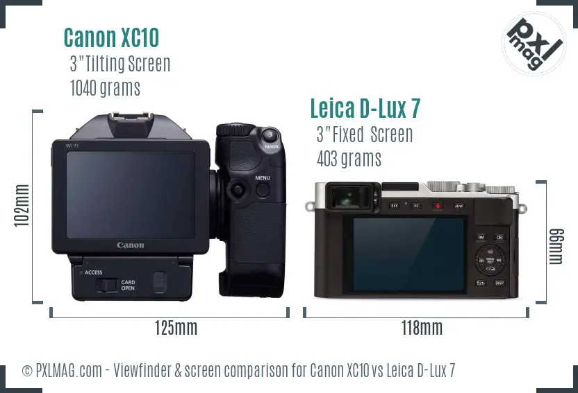Canon XC10 vs Leica D-Lux 7 Screen and Viewfinder comparison