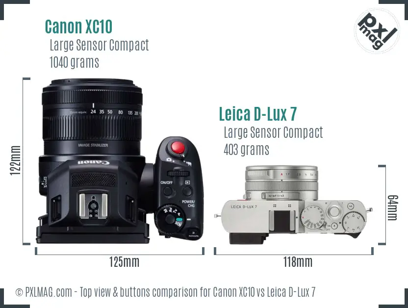 Canon XC10 vs Leica D-Lux 7 top view buttons comparison