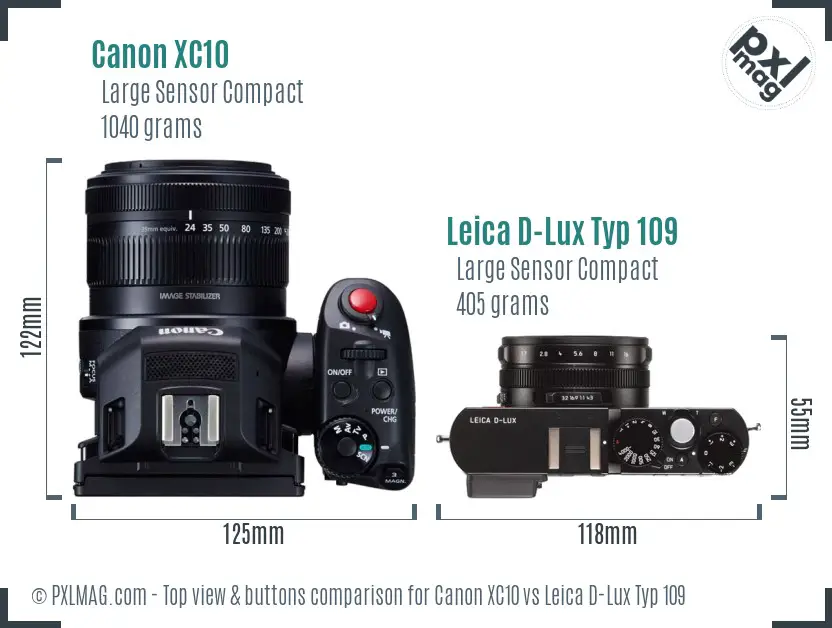 Canon XC10 vs Leica D-Lux Typ 109 top view buttons comparison