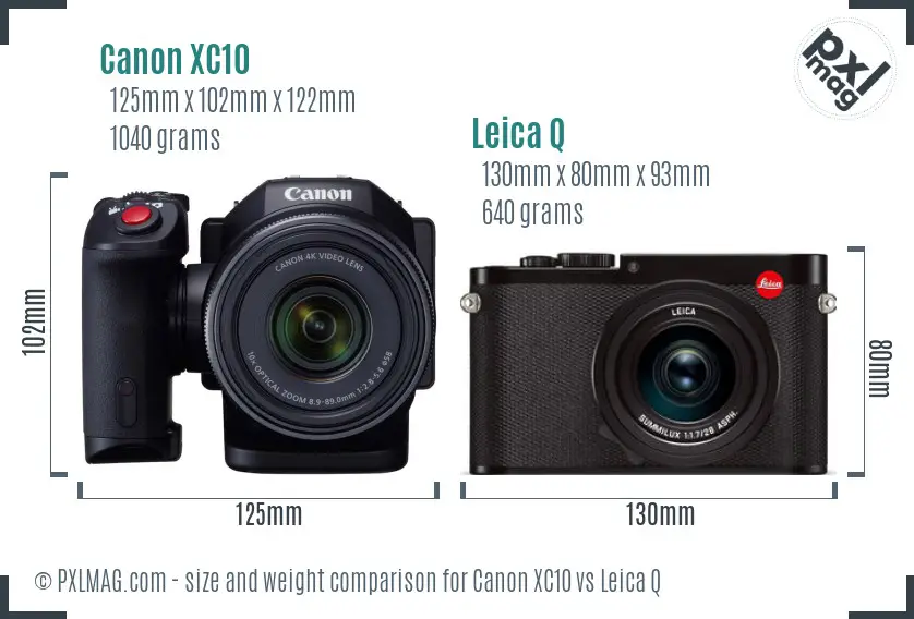 Canon XC10 vs Leica Q size comparison
