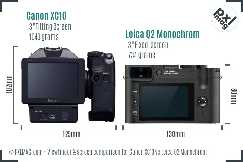 Canon XC10 vs Leica Q2 Monochrom Screen and Viewfinder comparison