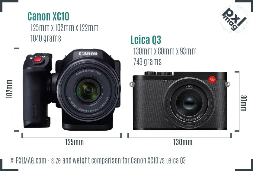 Canon XC10 vs Leica Q3 size comparison