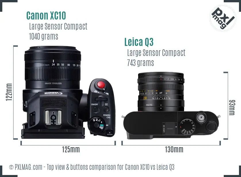 Canon XC10 vs Leica Q3 top view buttons comparison