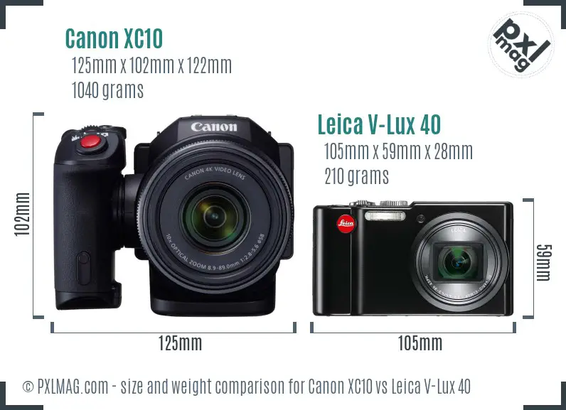 Canon XC10 vs Leica V-Lux 40 size comparison