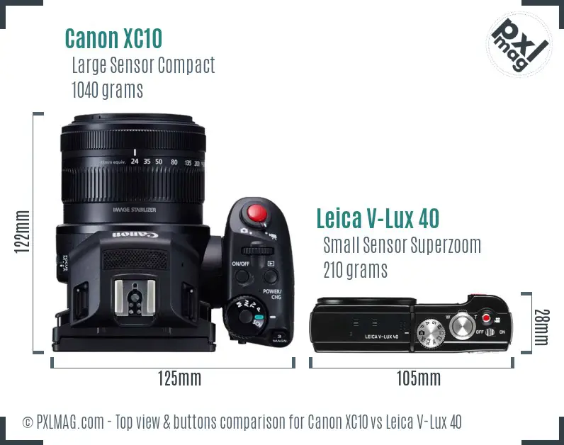 Canon XC10 vs Leica V-Lux 40 top view buttons comparison