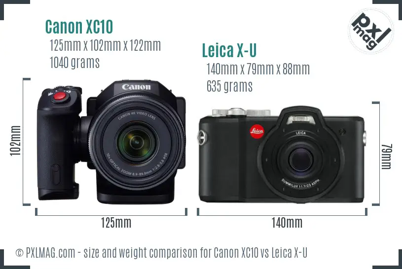 Canon XC10 vs Leica X-U size comparison