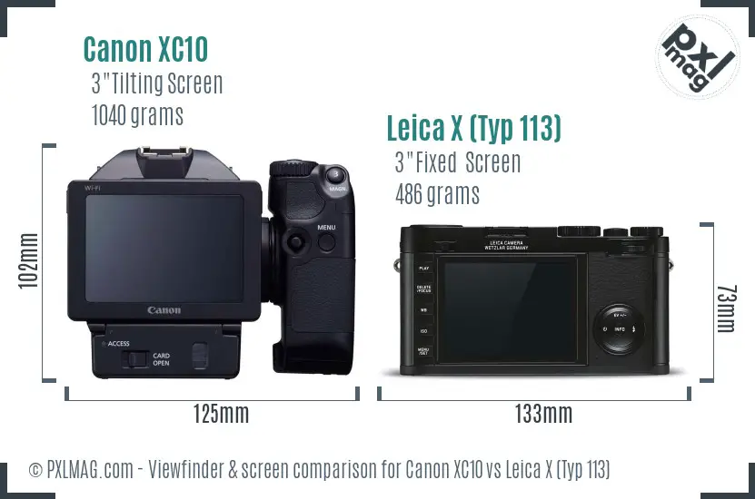 Canon XC10 vs Leica X (Typ 113) Screen and Viewfinder comparison