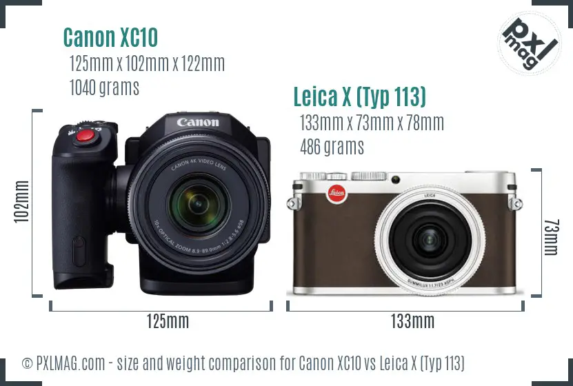 Canon XC10 vs Leica X (Typ 113) size comparison