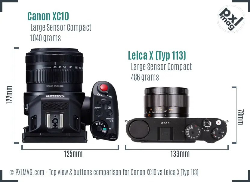 Canon XC10 vs Leica X (Typ 113) top view buttons comparison