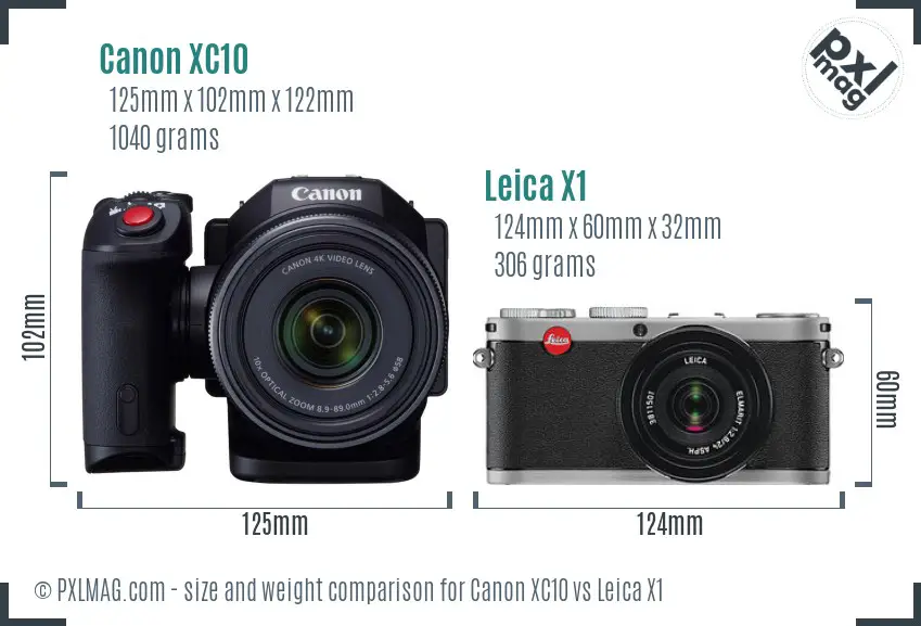 Canon XC10 vs Leica X1 size comparison