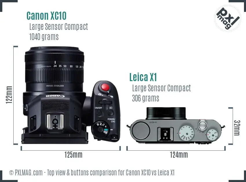 Canon XC10 vs Leica X1 top view buttons comparison