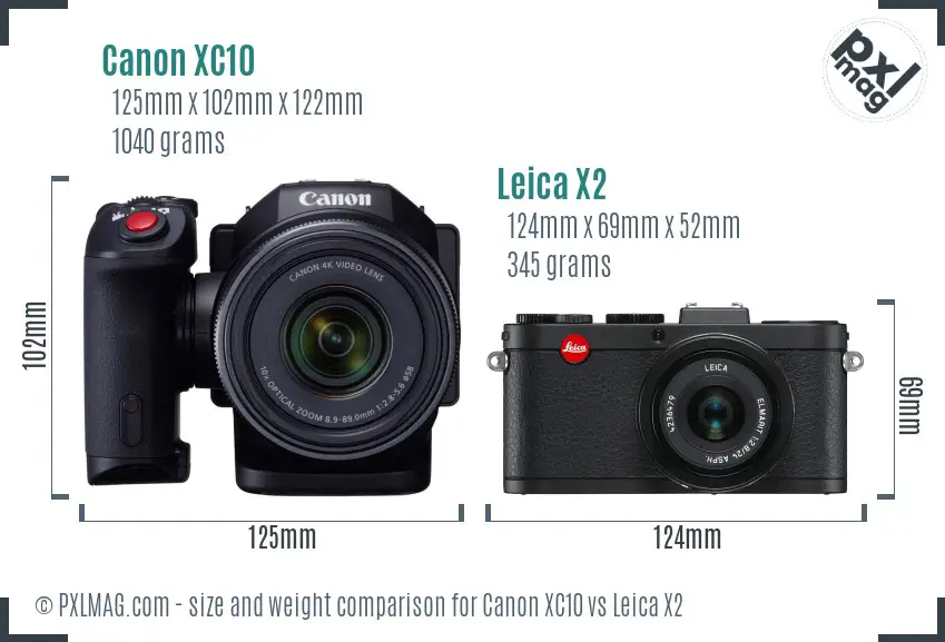 Canon XC10 vs Leica X2 size comparison