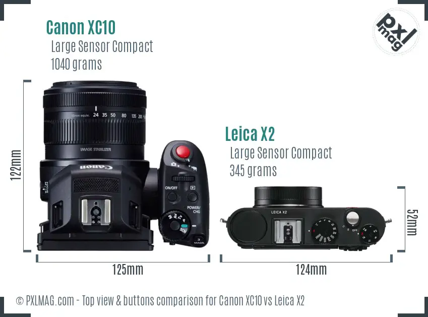 Canon XC10 vs Leica X2 top view buttons comparison