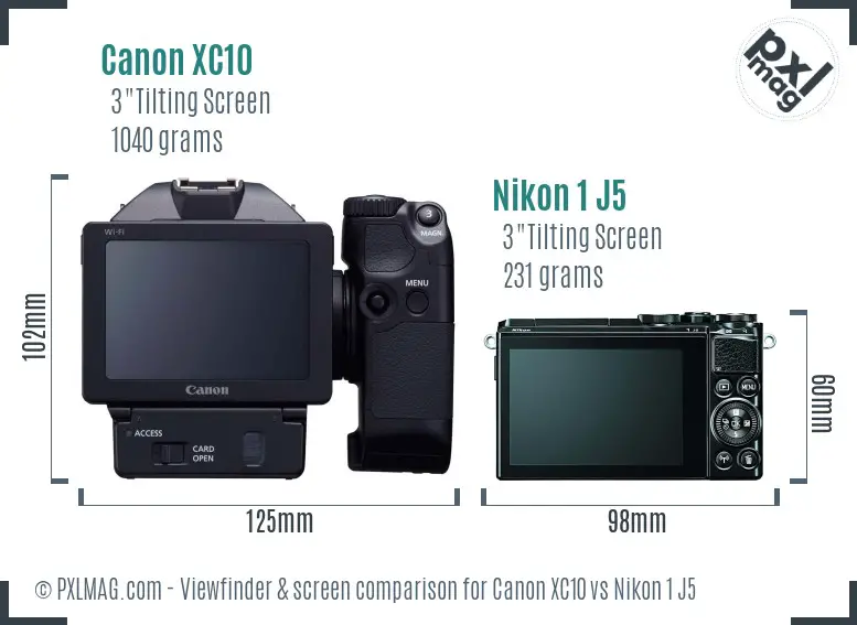 Canon XC10 vs Nikon 1 J5 Screen and Viewfinder comparison