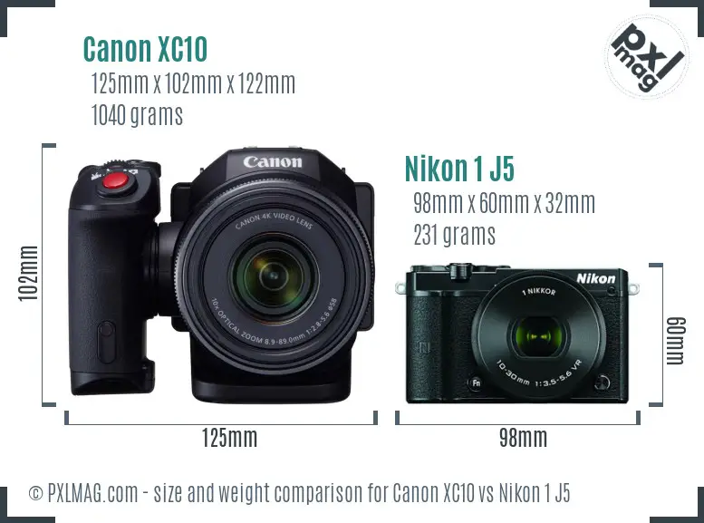 Canon XC10 vs Nikon 1 J5 size comparison