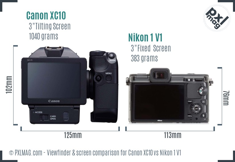 Canon XC10 vs Nikon 1 V1 Screen and Viewfinder comparison