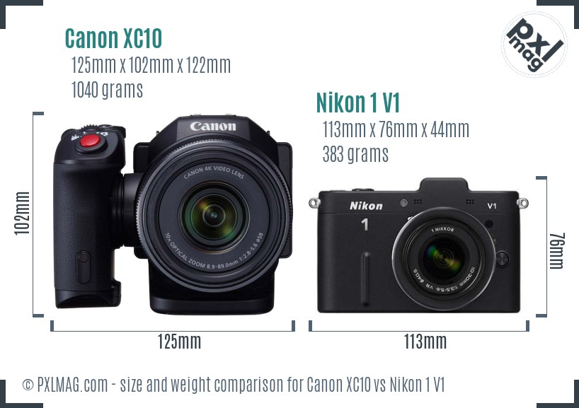 Canon XC10 vs Nikon 1 V1 size comparison