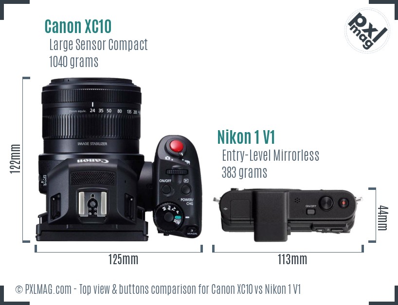 Canon XC10 vs Nikon 1 V1 top view buttons comparison