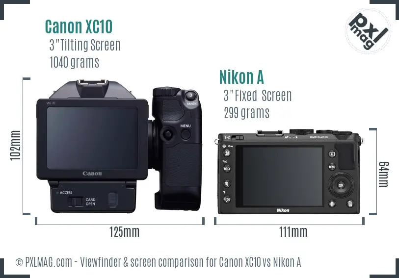 Canon XC10 vs Nikon A Screen and Viewfinder comparison