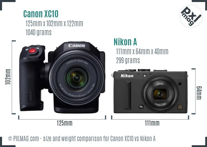 Canon XC10 vs Nikon A size comparison