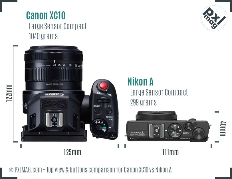 Canon XC10 vs Nikon A top view buttons comparison