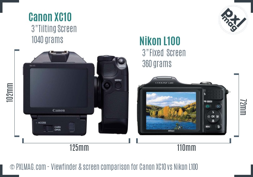 Canon XC10 vs Nikon L100 Screen and Viewfinder comparison