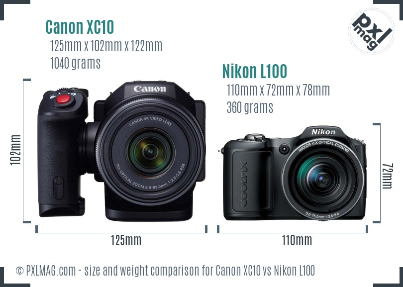 Canon XC10 vs Nikon L100 size comparison Canon XC10 vs Nikon L100 size comparison