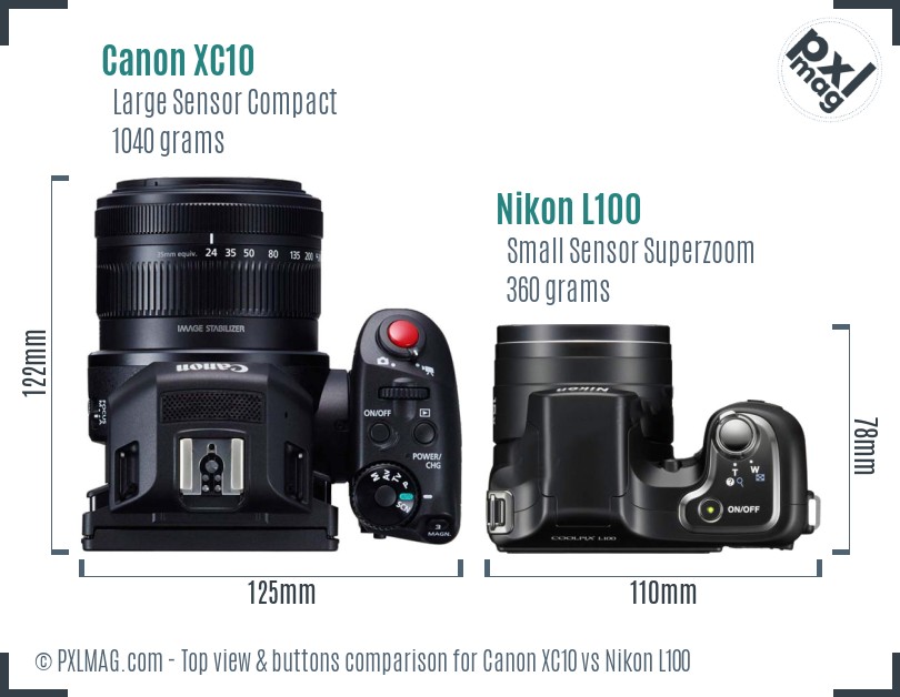 Canon XC10 vs Nikon L100 top view buttons comparison