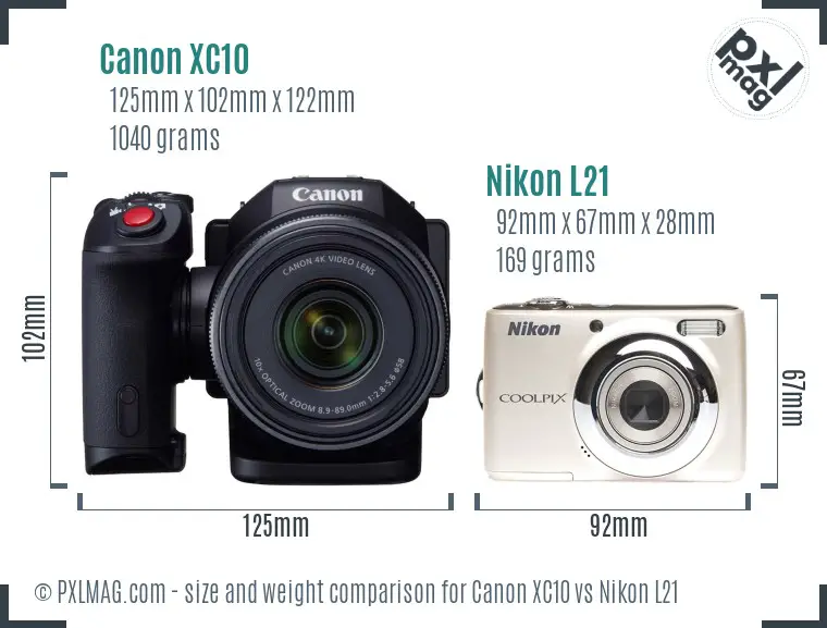 Canon XC10 vs Nikon L21 size comparison