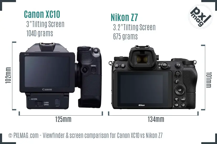 Canon XC10 vs Nikon Z7 Screen and Viewfinder comparison