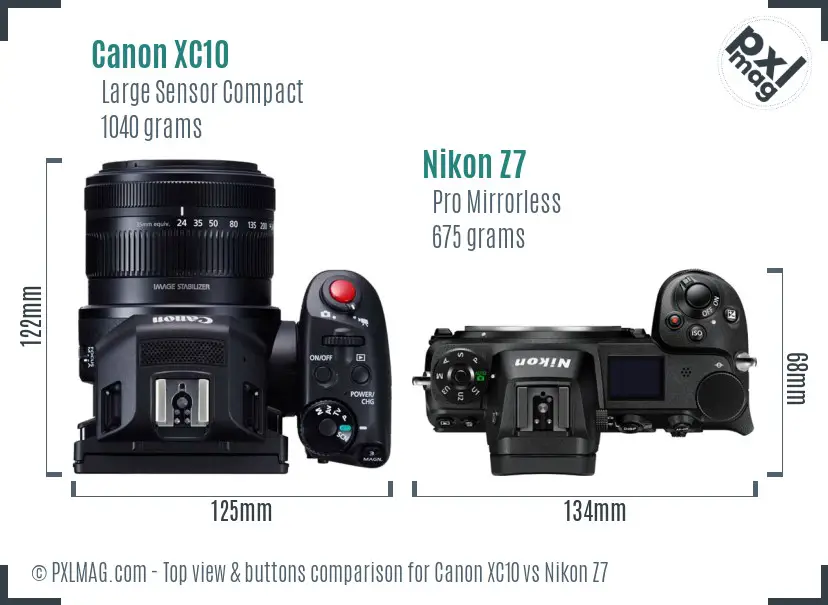 Canon XC10 vs Nikon Z7 top view buttons comparison