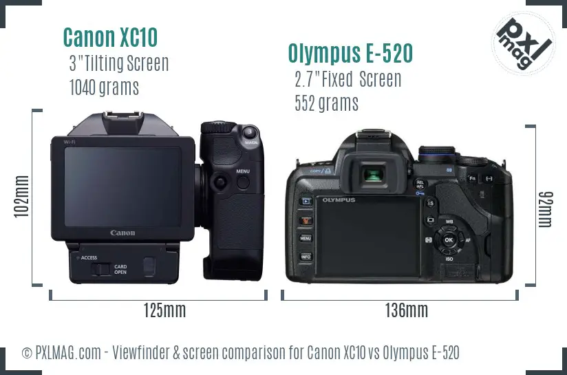 Canon XC10 vs Olympus E-520 Screen and Viewfinder comparison