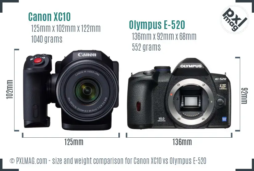 Canon XC10 vs Olympus E-520 size comparison