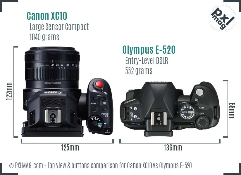 Canon XC10 vs Olympus E-520 top view buttons comparison