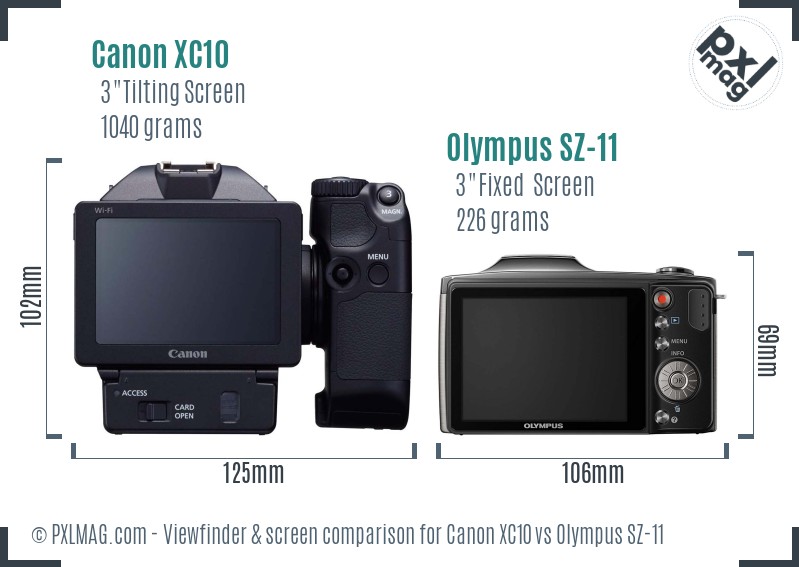 Canon XC10 vs Olympus SZ-11 Screen and Viewfinder comparison