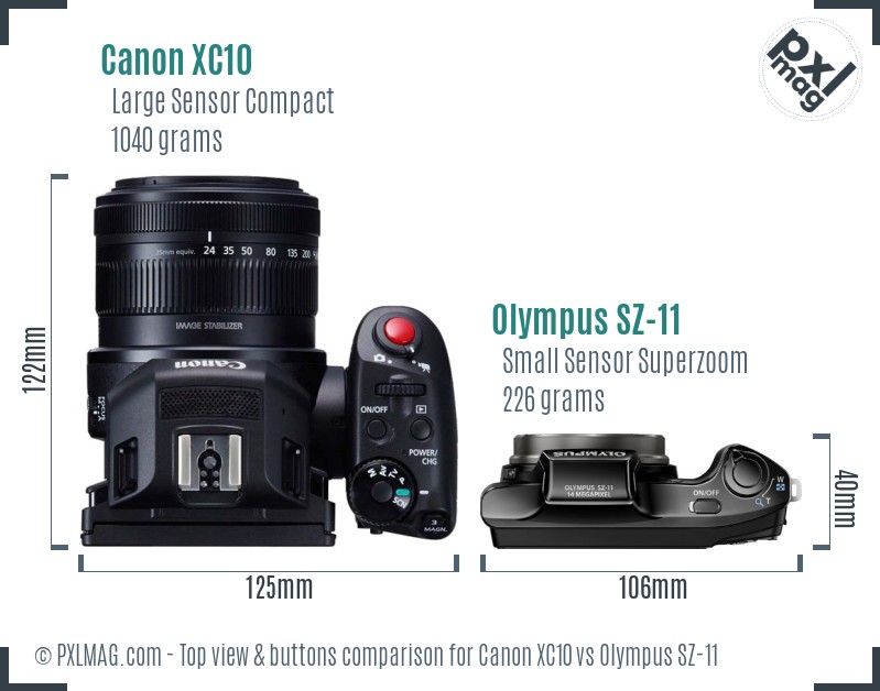 Canon XC10 vs Olympus SZ-11 top view buttons comparison