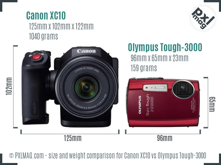 Canon XC10 vs Olympus Tough-3000 size comparison