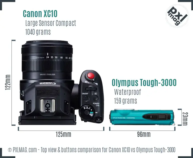 Canon XC10 vs Olympus Tough-3000 top view buttons comparison