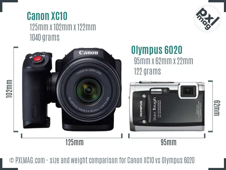 Canon XC10 vs Olympus 6020 size comparison