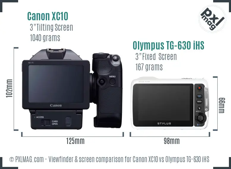 Canon XC10 vs Olympus TG-630 iHS Screen and Viewfinder comparison