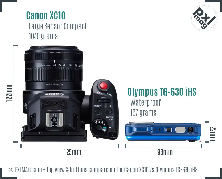 Canon XC10 vs Olympus TG-630 iHS top view buttons comparison