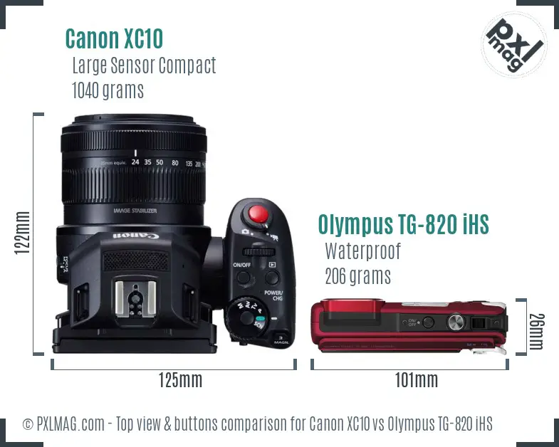 Canon XC10 vs Olympus TG-820 iHS top view buttons comparison