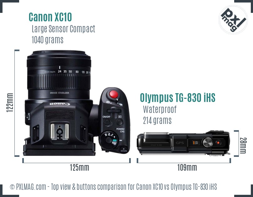 Canon XC10 vs Olympus TG-830 iHS top view buttons comparison