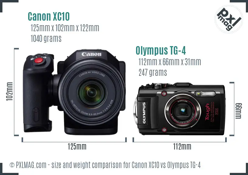 Canon XC10 vs Olympus TG-4 size comparison
