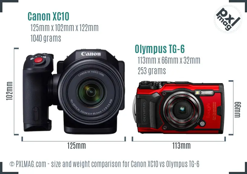 Canon XC10 vs Olympus TG-6 size comparison