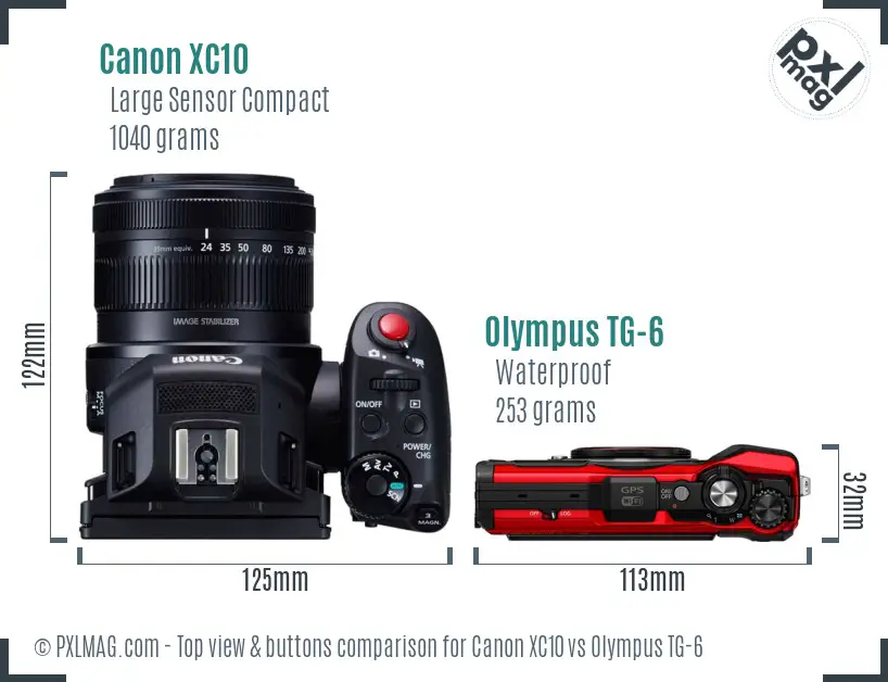 Canon XC10 vs Olympus TG-6 top view buttons comparison