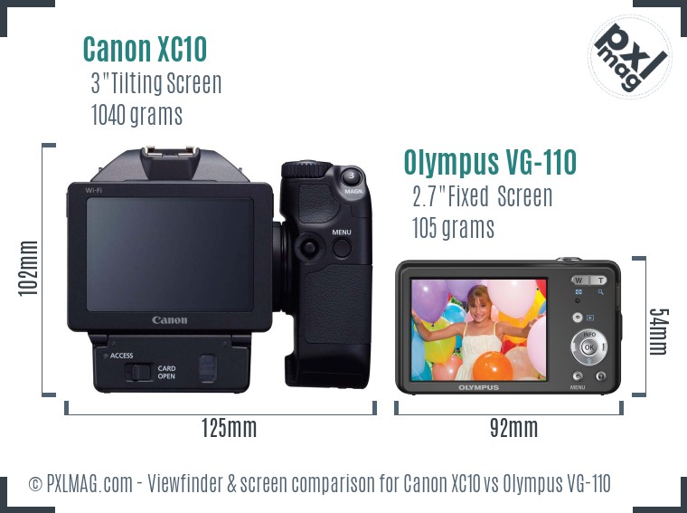 Canon XC10 vs Olympus VG-110 Screen and Viewfinder comparison