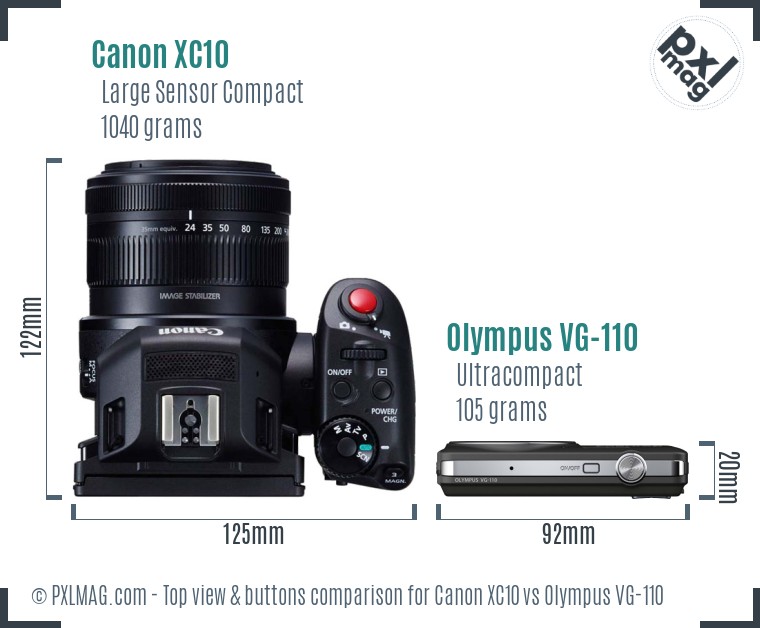 Canon XC10 vs Olympus VG-110 top view buttons comparison