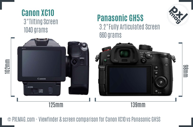 Canon XC10 vs Panasonic GH5S Screen and Viewfinder comparison