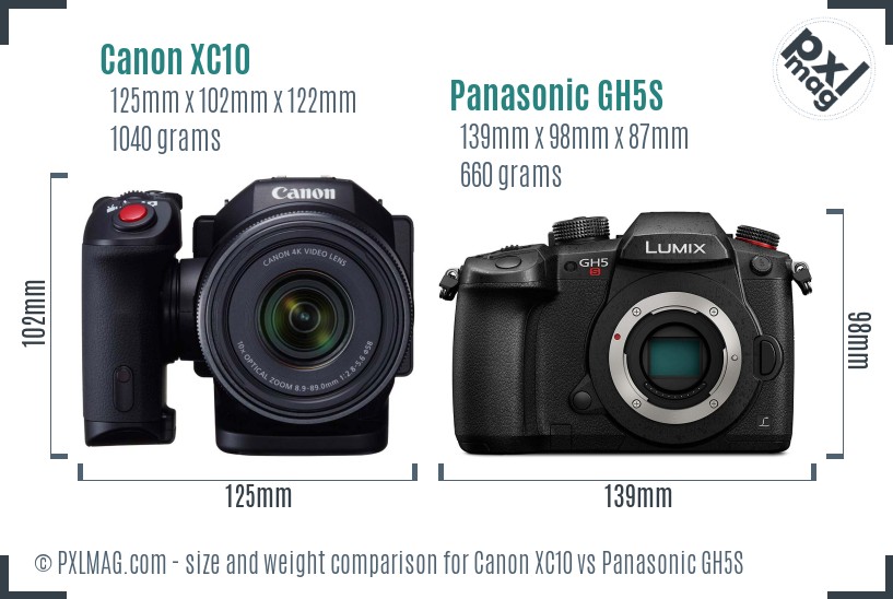 Canon XC10 vs Panasonic GH5S size comparison